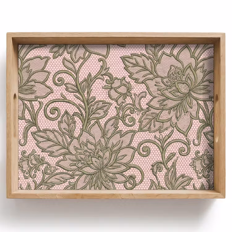 Dienblad - Bloemen - Kant - Patroon - Klassiek - Groen — 1