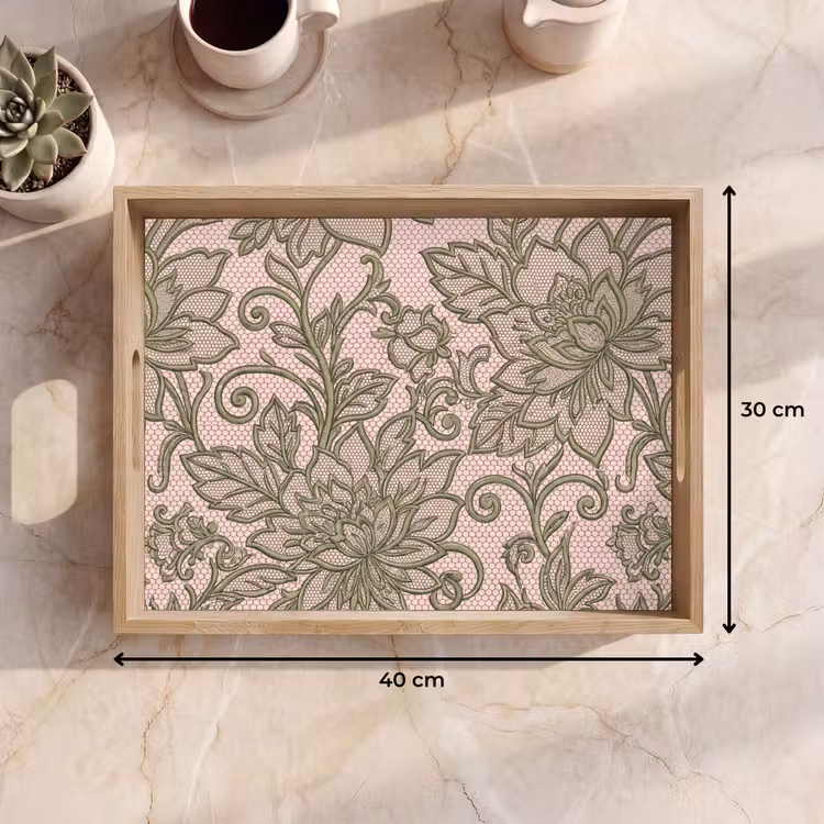Dienblad - Bloemen - Kant - Patroon - Klassiek - Groen — 9