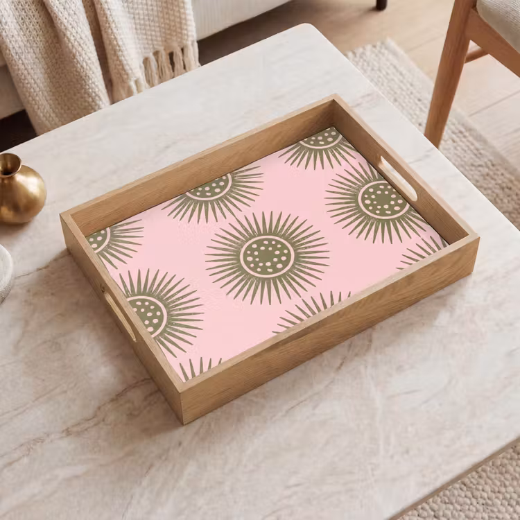Dienblad - Bloemen - Patroon - Abstract - Roze - Groen — 2