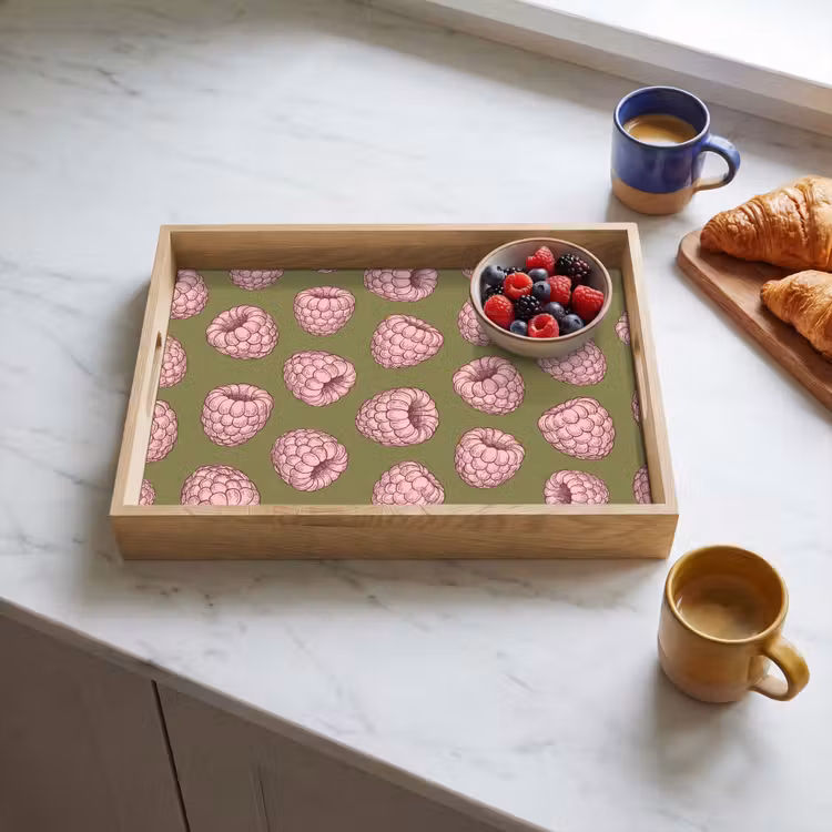 Dienblad - Eten - Patroon - Illustratie - Roze - Groen — 4