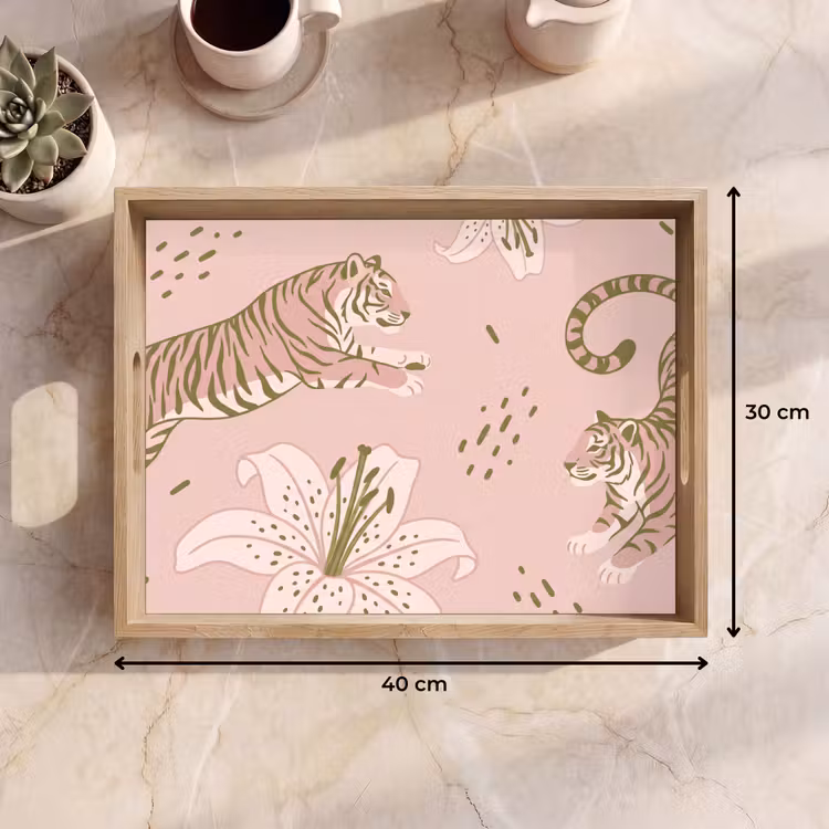 Dienblad - Kat - Springend - Bloemen - Abstract - Roze — 9