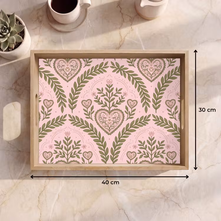 Dienblad - Patroon - Hart - Bloemen - Folkloristisch - Roze — 9