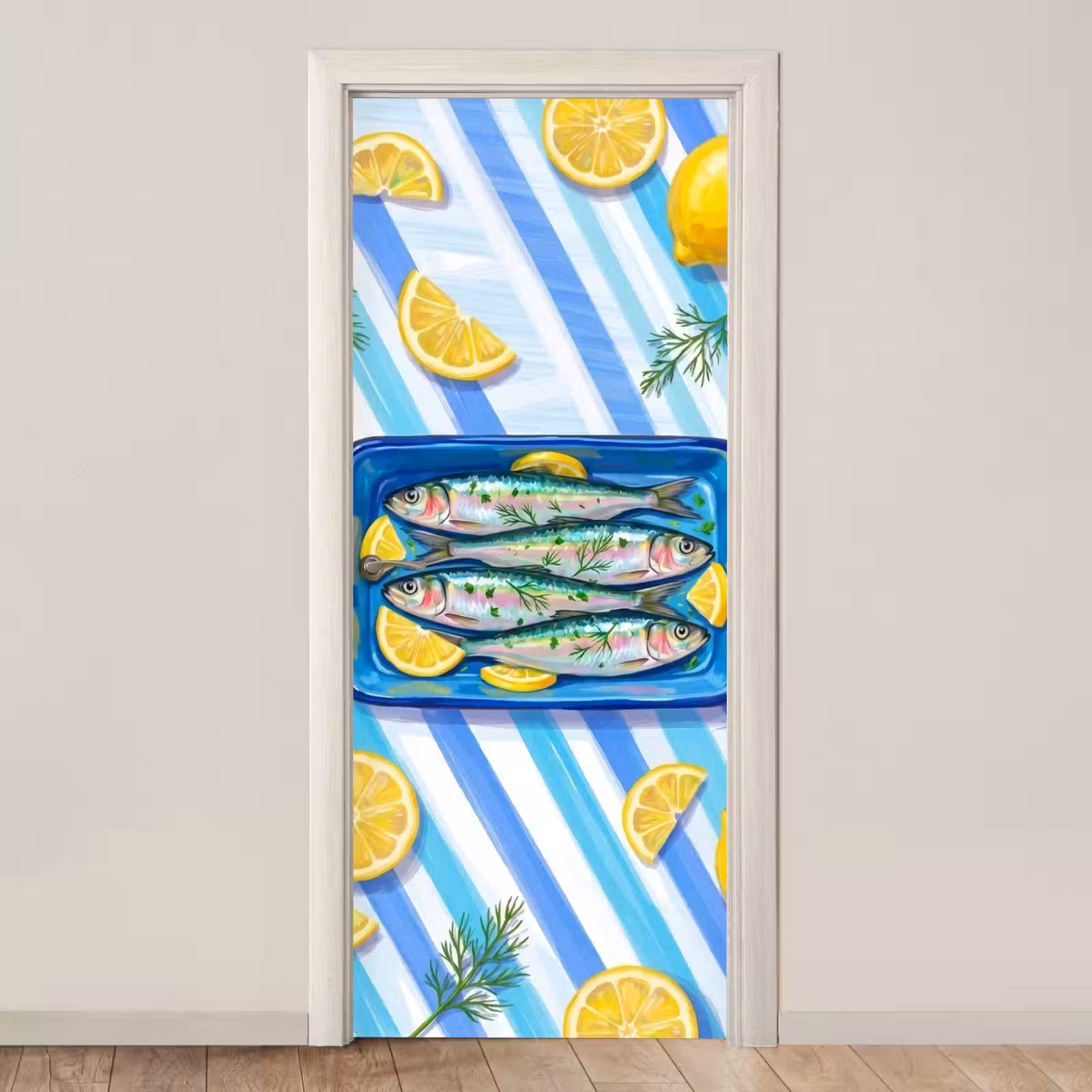 Deursticker - Vis - Citroen - Kruiden - Eten - Blauw — 1