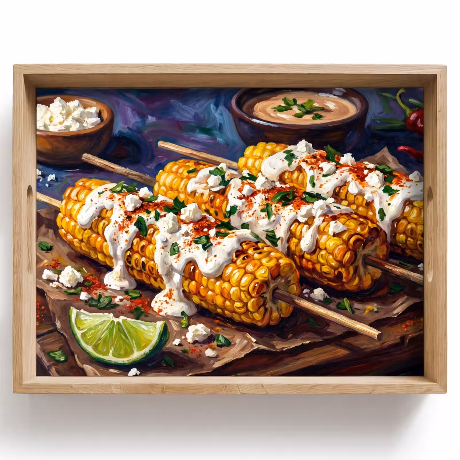 Dienblad - Eten - Maïs - Saus - Geschilderd - Geel — 1
