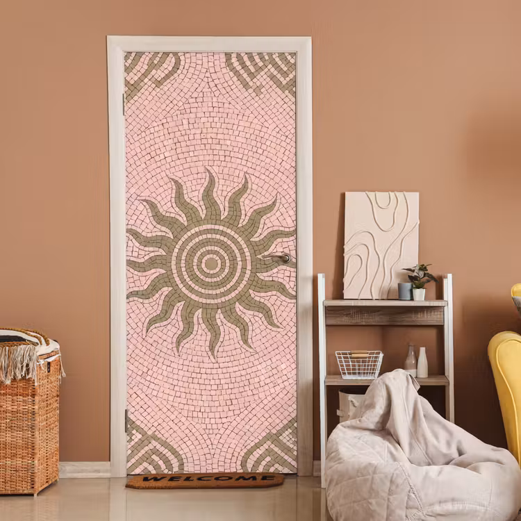 Deursticker - Mozaïek - Zon - Patroon - Klassiek - Roze — 2