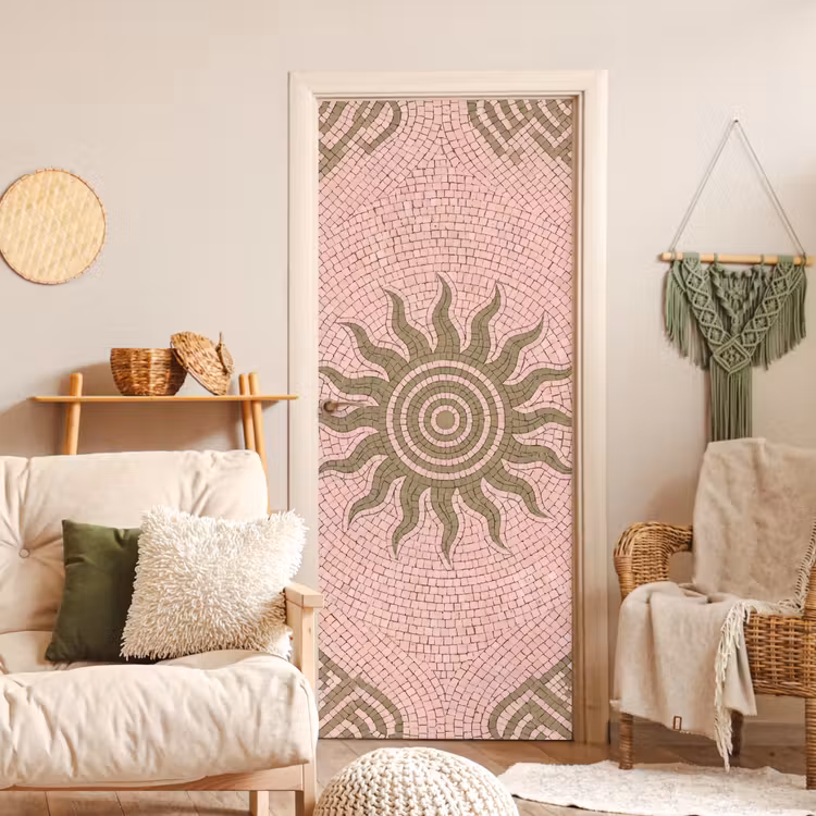 Deursticker - Mozaïek - Zon - Patroon - Klassiek - Roze — 4