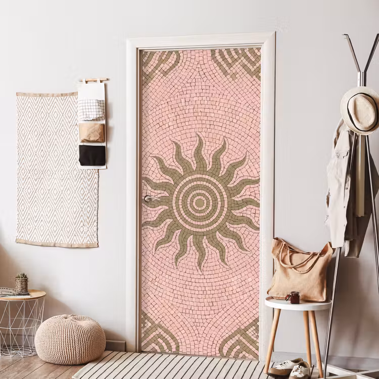Deursticker - Mozaïek - Zon - Patroon - Klassiek - Roze — 8