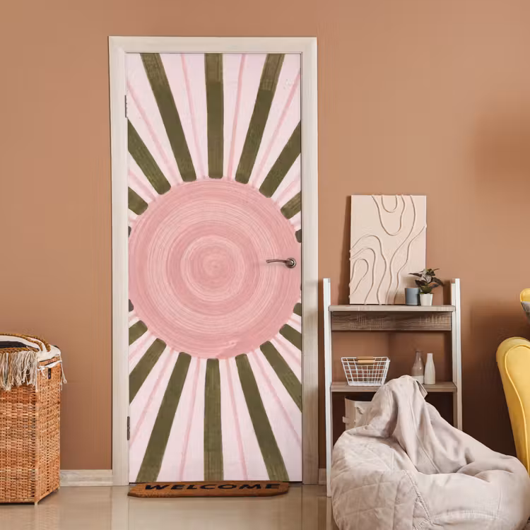 Deursticker - Patroon - Cirkel - Stralen - Abstract - Roze — 2