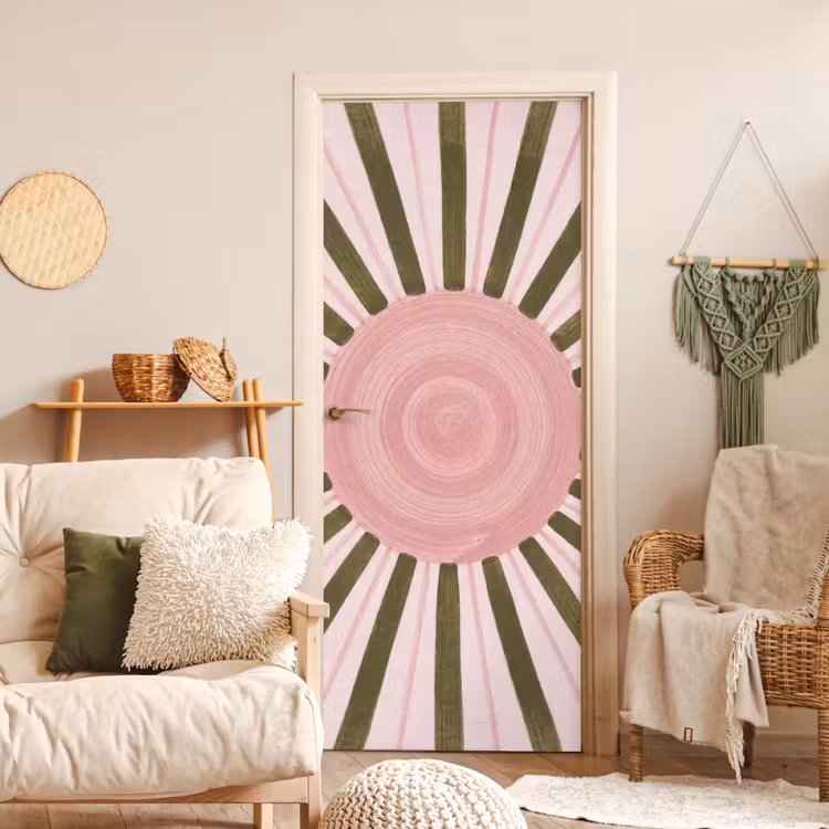 Deursticker - Patroon - Cirkel - Stralen - Abstract - Roze — 4