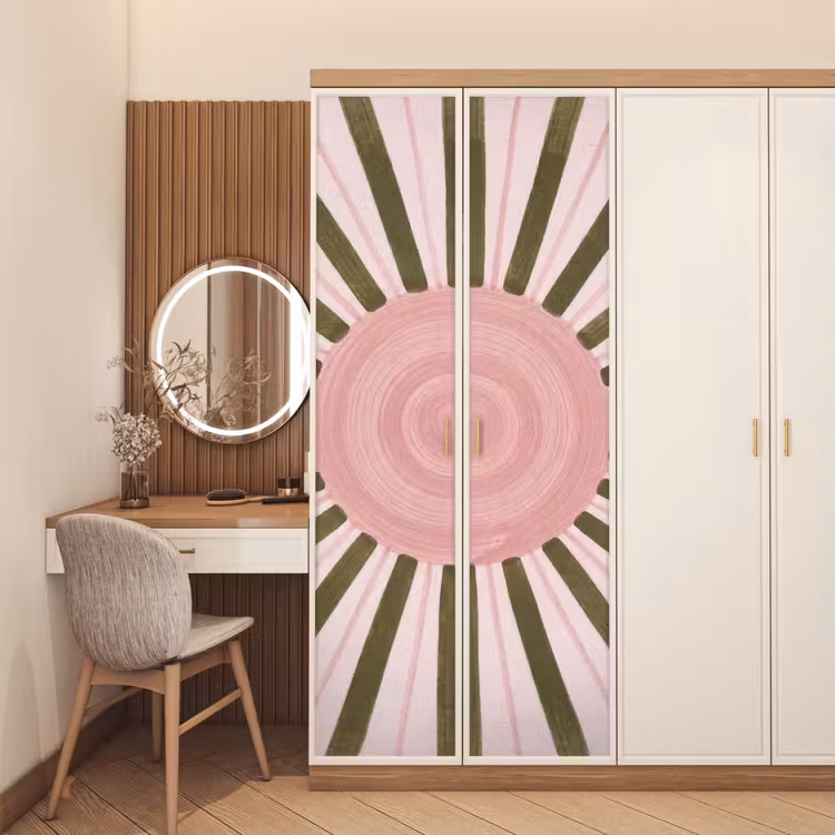 Deursticker - Patroon - Cirkel - Stralen - Abstract - Roze — 5