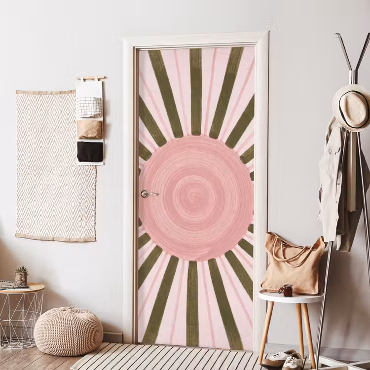 Deursticker - Patroon - Cirkel - Stralen - Abstract - Roze — 8