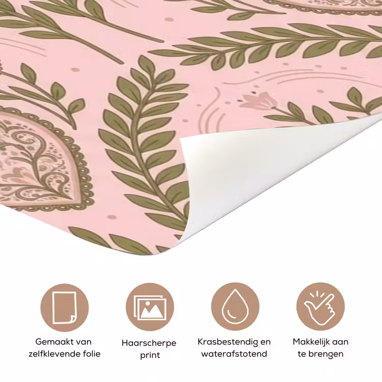 Deursticker - Patroon - Hart - Bloemen - Folkloristisch - Roze — 3