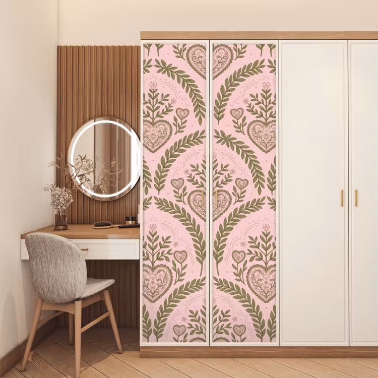 Deursticker - Patroon - Hart - Bloemen - Folkloristisch - Roze — 5