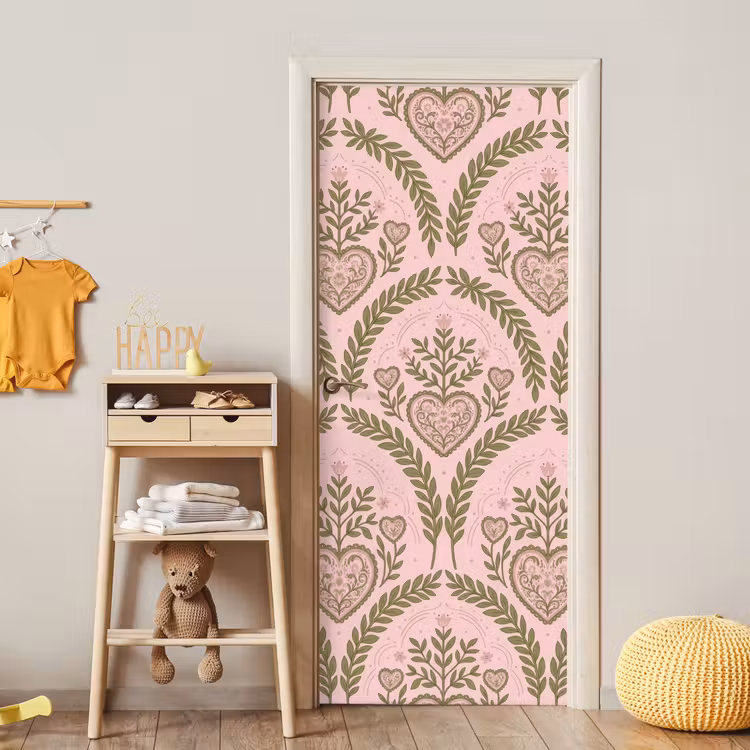 Deursticker - Patroon - Hart - Bloemen - Folkloristisch - Roze — 6