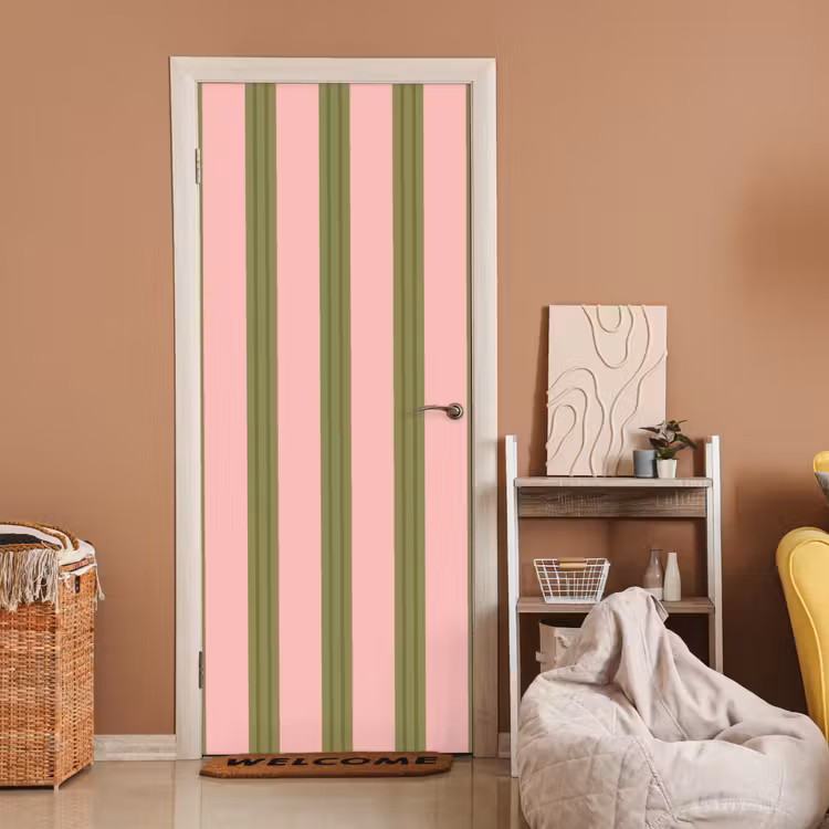 Deursticker - Patroon - Strepen - Abstract - Roze - Groen — 2