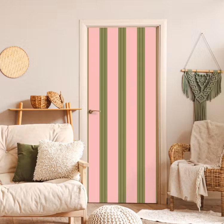 Deursticker - Patroon - Strepen - Abstract - Roze - Groen — 4