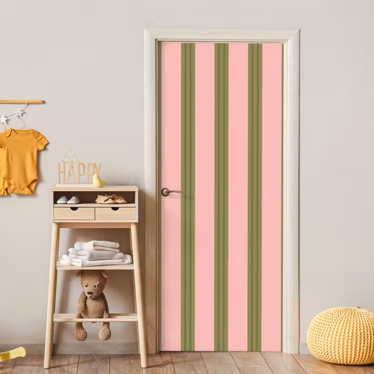 Deursticker - Patroon - Strepen - Abstract - Roze - Groen — 6