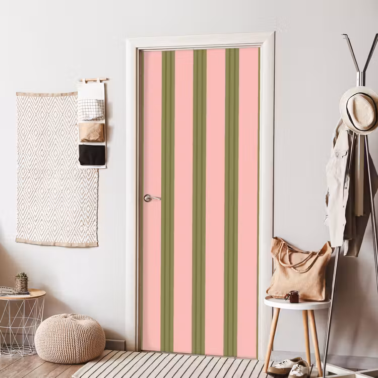 Deursticker - Patroon - Strepen - Abstract - Roze - Groen — 8