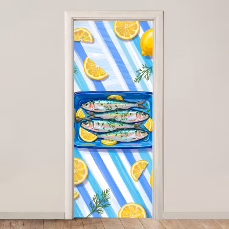 Deursticker - Vis - Citroen - Kruiden - Eten - Blauw — 1