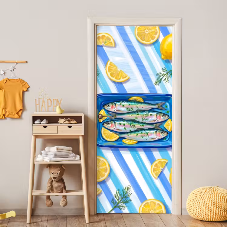Deursticker - Vis - Citroen - Kruiden - Eten - Blauw — 6