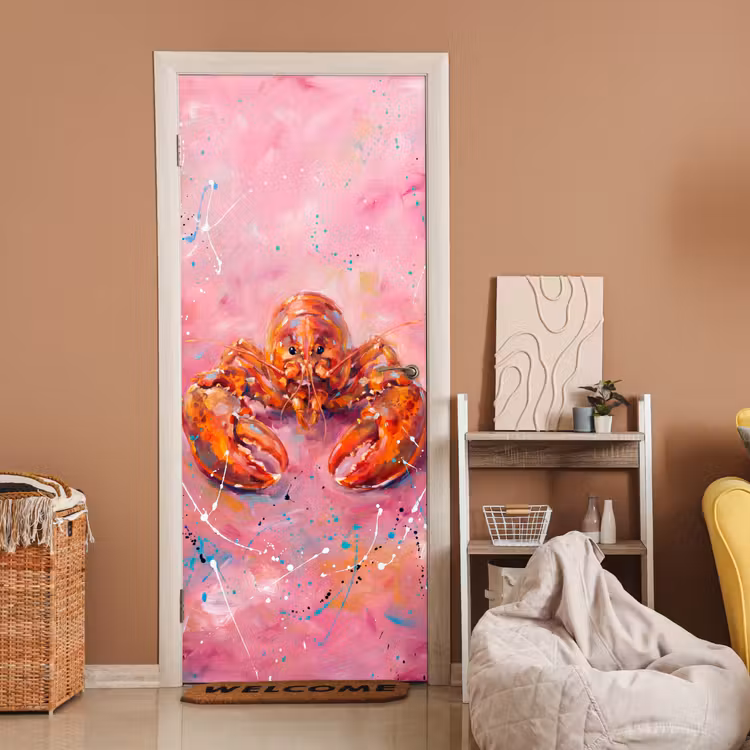 Deursticker - Zeeleven - Kreeft - Spatters - Abstract - Roze — 2