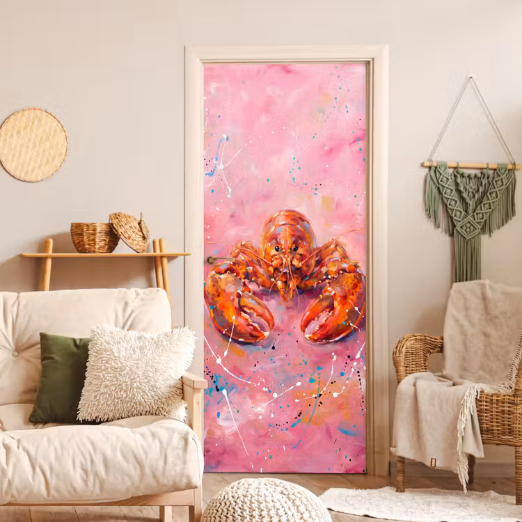 Deursticker - Zeeleven - Kreeft - Spatters - Abstract - Roze — 4