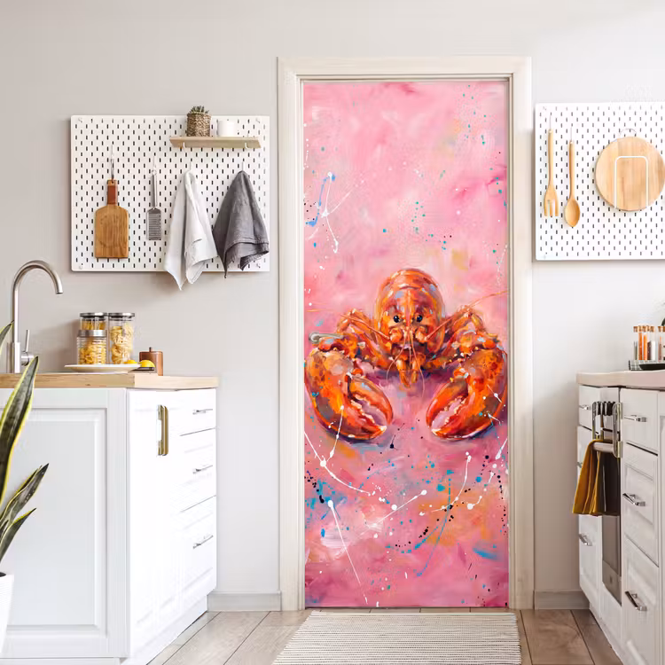 Deursticker - Zeeleven - Kreeft - Spatters - Abstract - Roze — 7