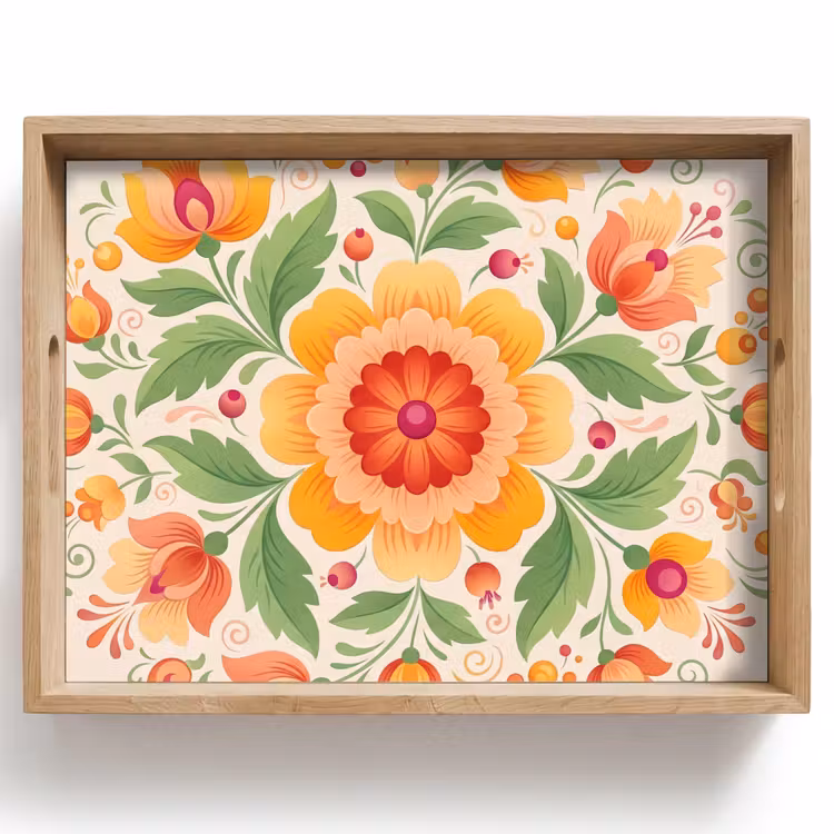 Dienblad - Bloemen - Patroon - Decoratief - Oranje — 1