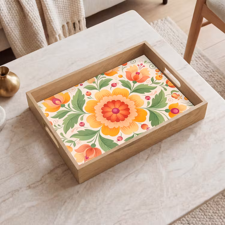 Dienblad - Bloemen - Patroon - Decoratief - Oranje — 2