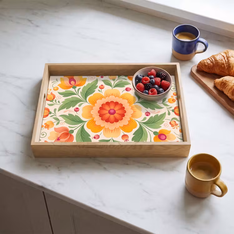 Dienblad - Bloemen - Patroon - Decoratief - Oranje — 4