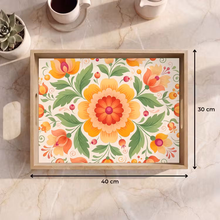 Dienblad - Bloemen - Patroon - Decoratief - Oranje — 9