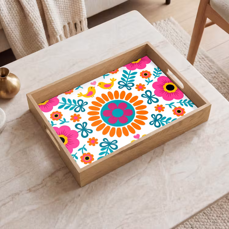 Dienblad - Bloemen - Vogel - Patroon - Kleurrijk - Modern — 2