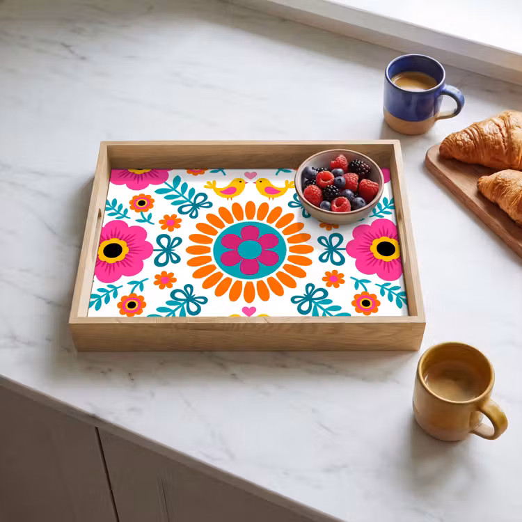 Dienblad - Bloemen - Vogel - Patroon - Kleurrijk - Modern — 4