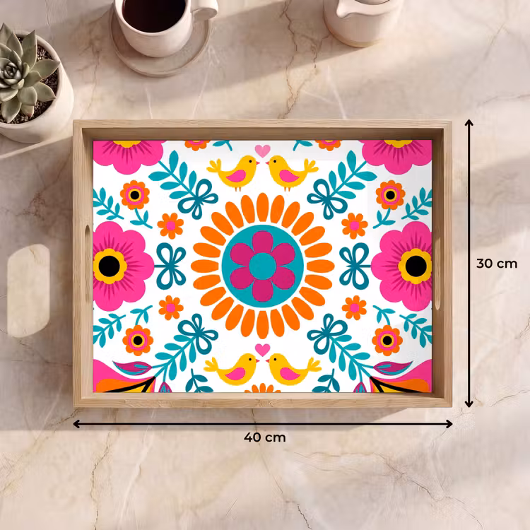 Dienblad - Bloemen - Vogel - Patroon - Kleurrijk - Modern — 9