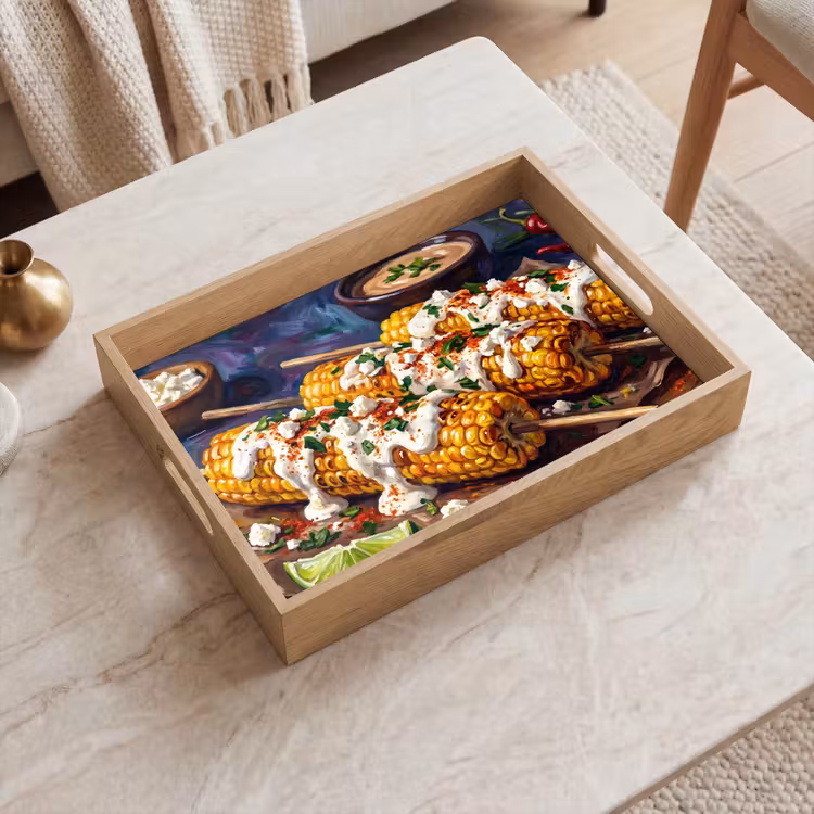 Dienblad - Eten - Maïs - Saus - Geschilderd - Geel — 2