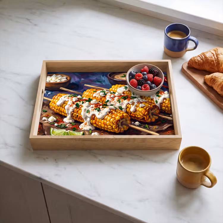 Dienblad - Eten - Maïs - Saus - Geschilderd - Geel — 4