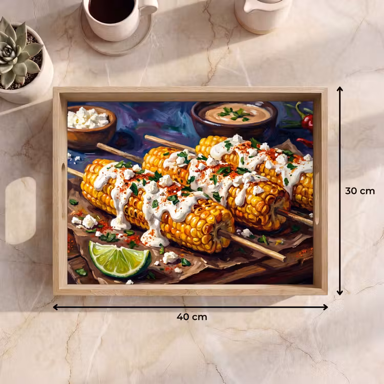 Dienblad - Eten - Maïs - Saus - Geschilderd - Geel — 9