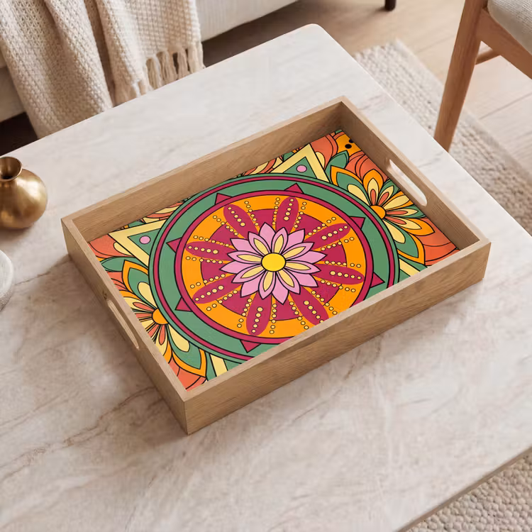 Dienblad - Mandala - Bloemen - Abstract - Kleurrijk — 2