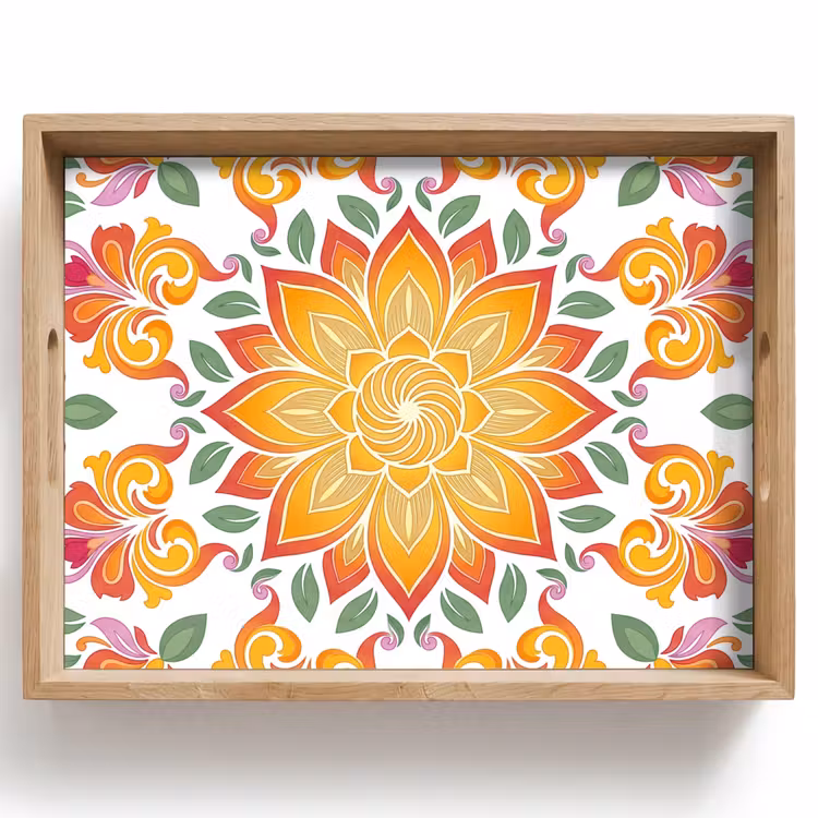 Dienblad - Mandala - Bloemen - Decoratie - Kleurrijk - Abstract — 1