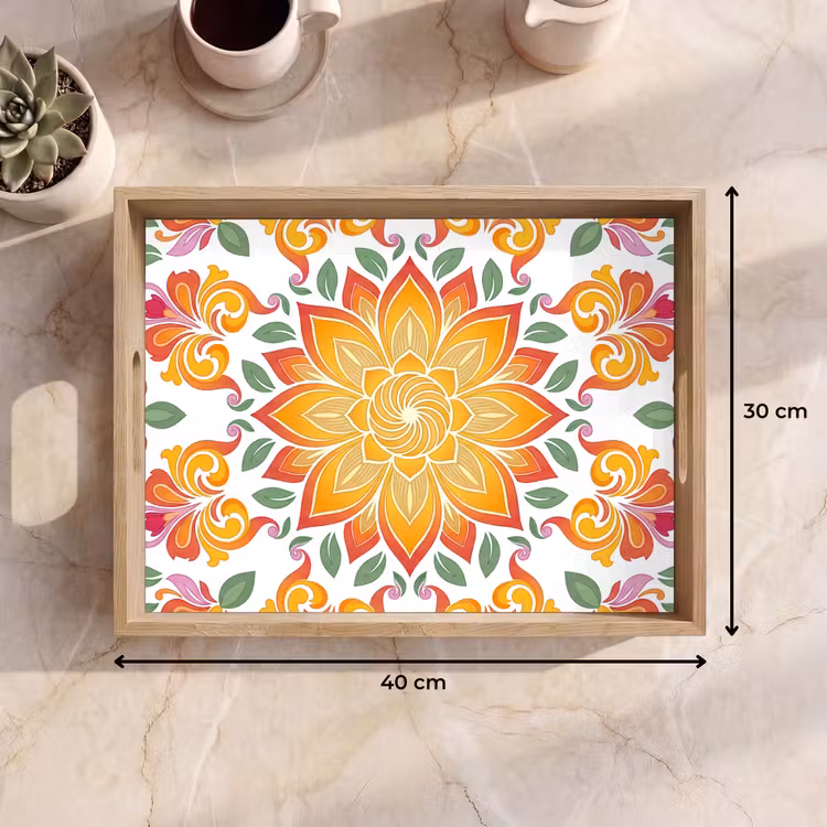 Dienblad - Mandala - Bloemen - Decoratie - Kleurrijk - Abstract — 9