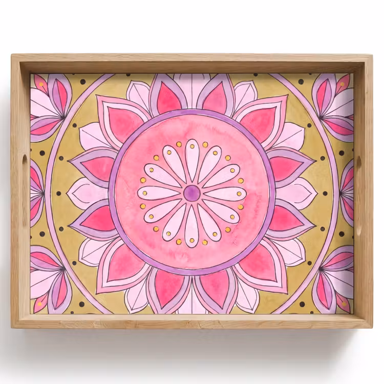 Dienblad - Mandala - Patroon - Kunst - Aquarel - Roze — 1