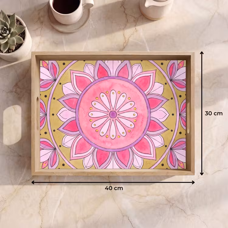 Dienblad - Mandala - Patroon - Kunst - Aquarel - Roze — 9