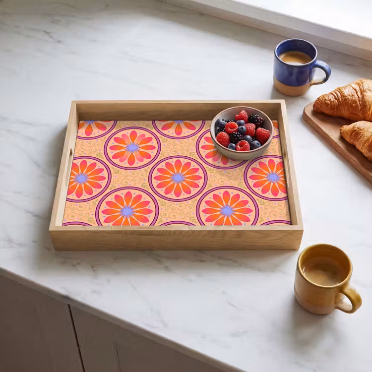 Dienblad - Patroon - Bloemen - Decoratief - Kleurrijk - Modern — 4