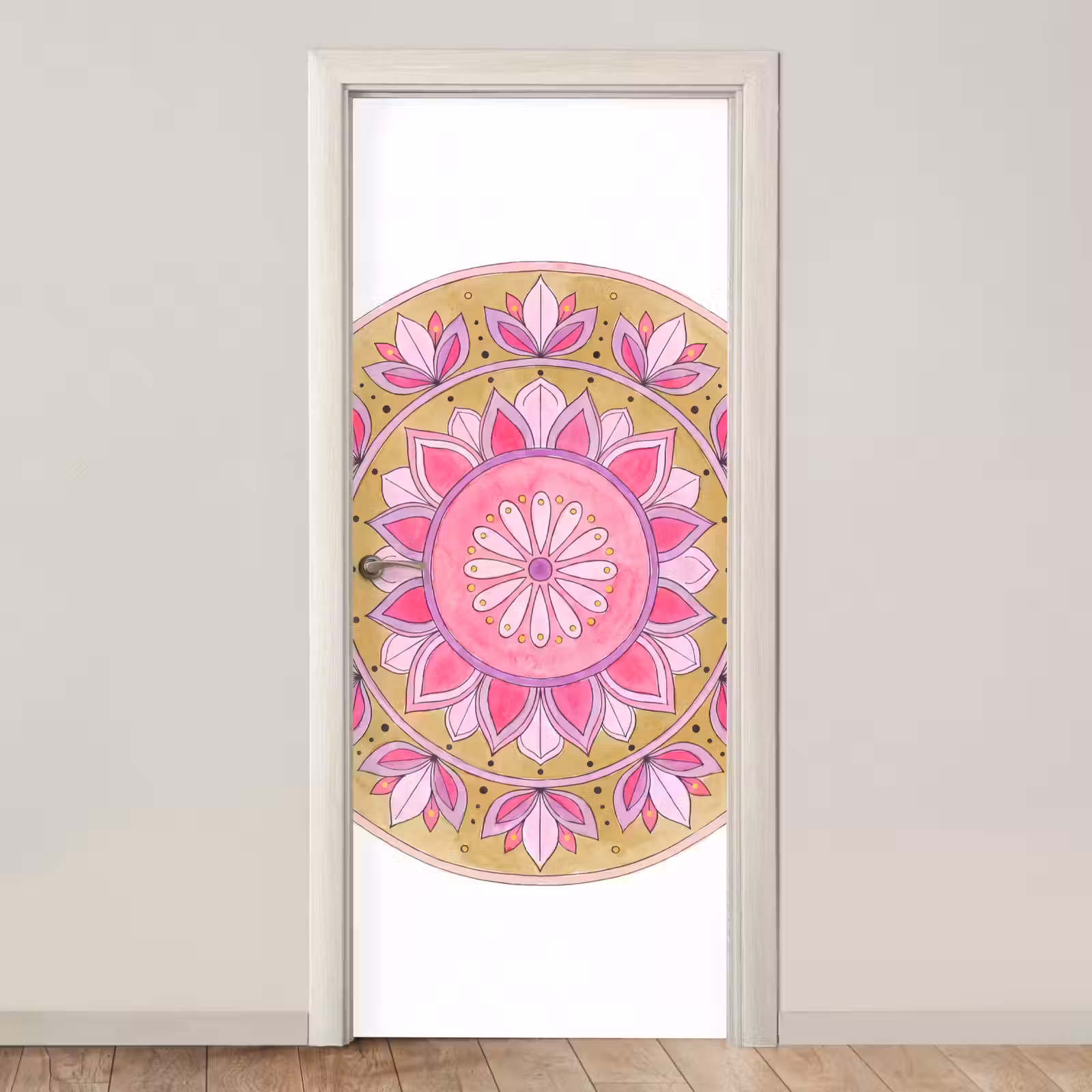 Deursticker - Mandala - Patroon - Kunst - Aquarel - Roze — 1