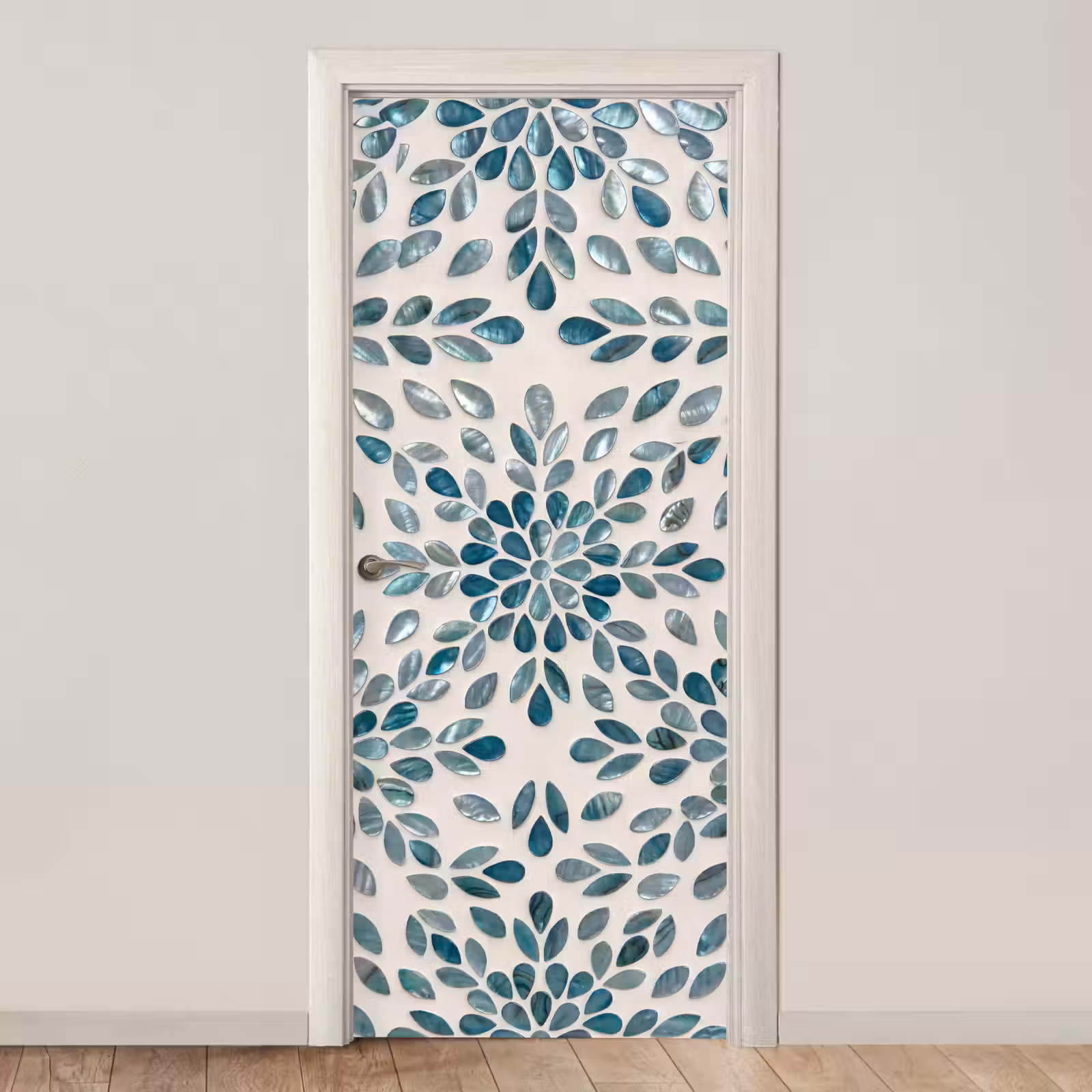 Deursticker - Patroon - Bladeren - Abstract - Modern - Turquoise — 1