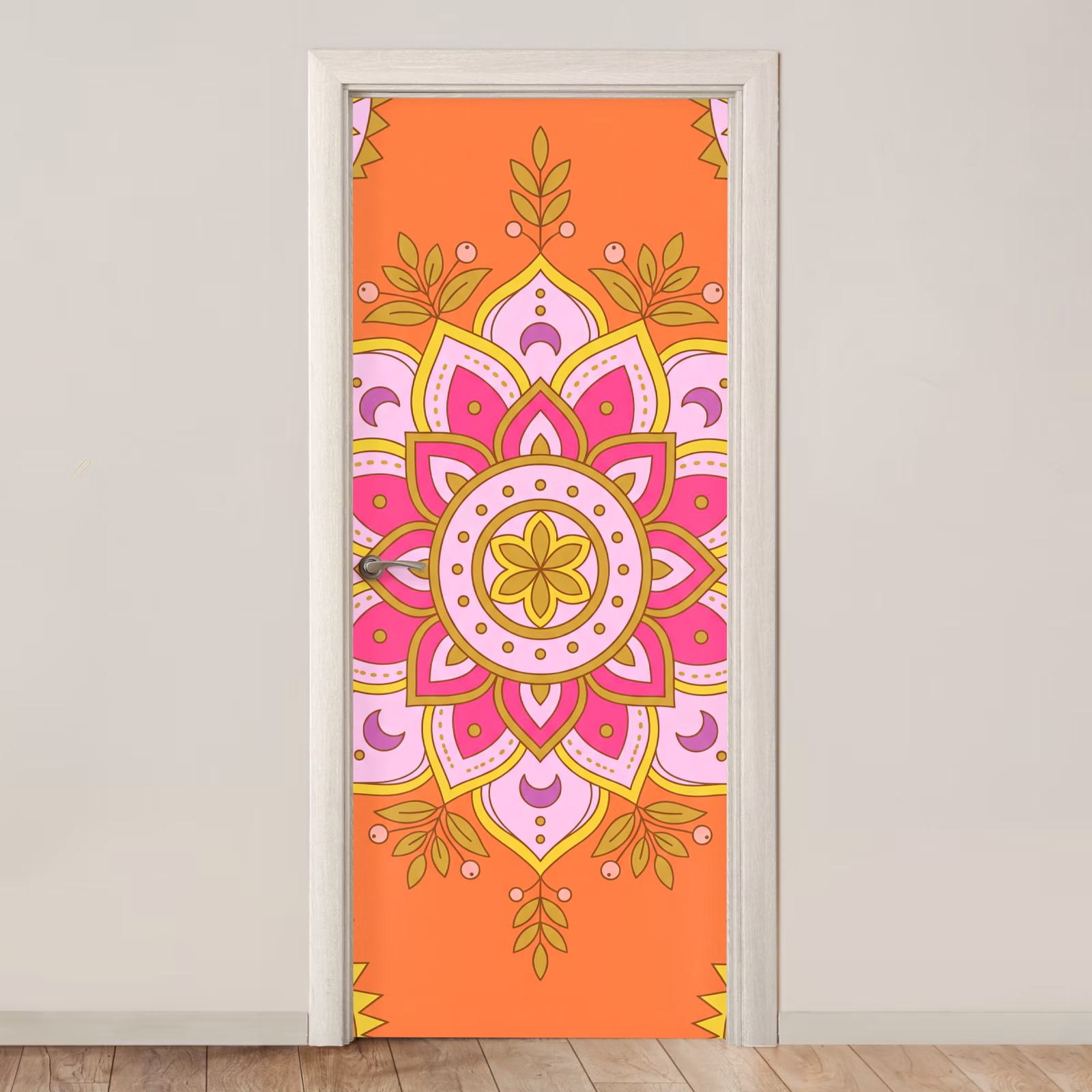 Deursticker - Patroon - Bloemmotief - Decoratie - Abstract - Roze — 1