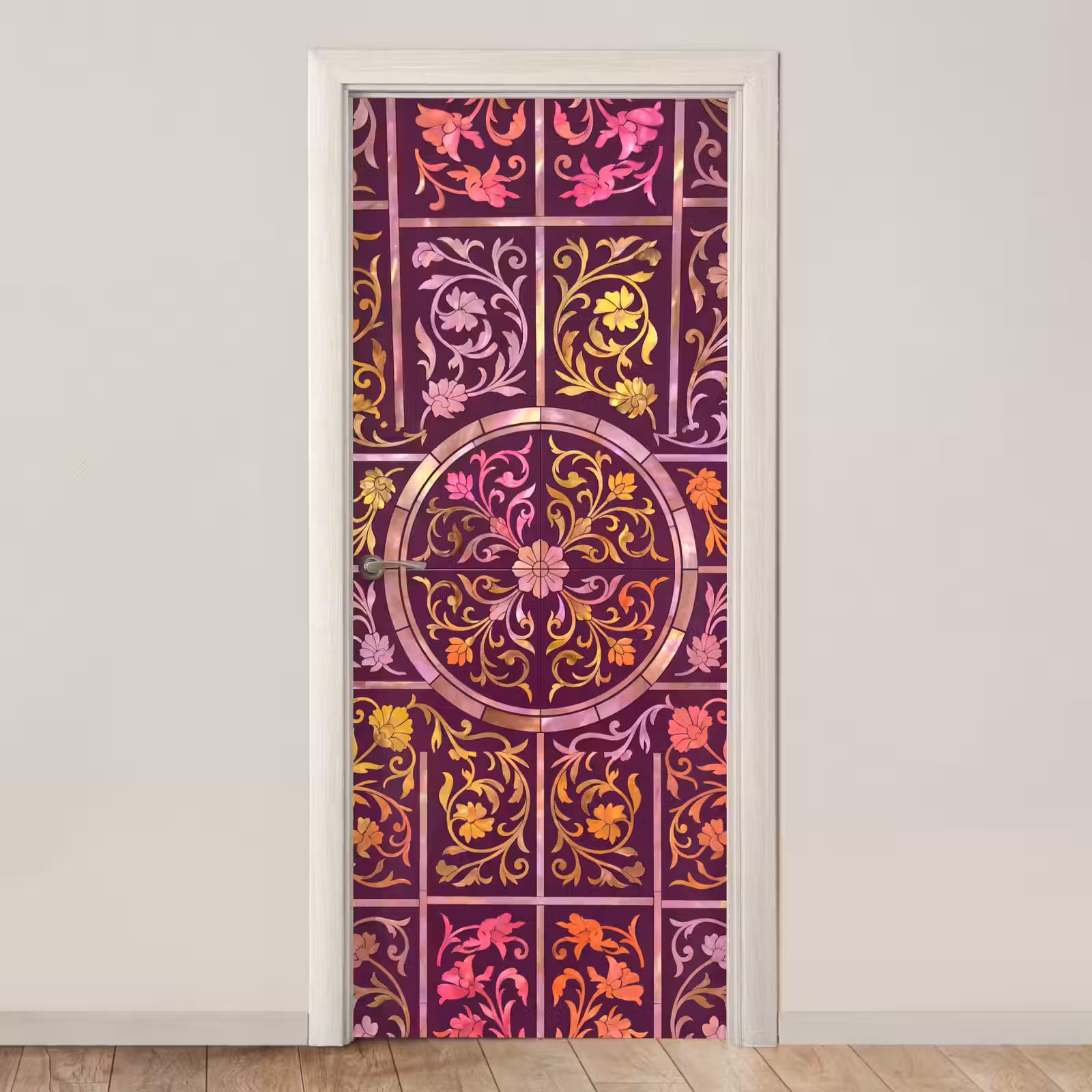 Deursticker - Patroon - Floraal - Oosters - Paars - Goud — 1