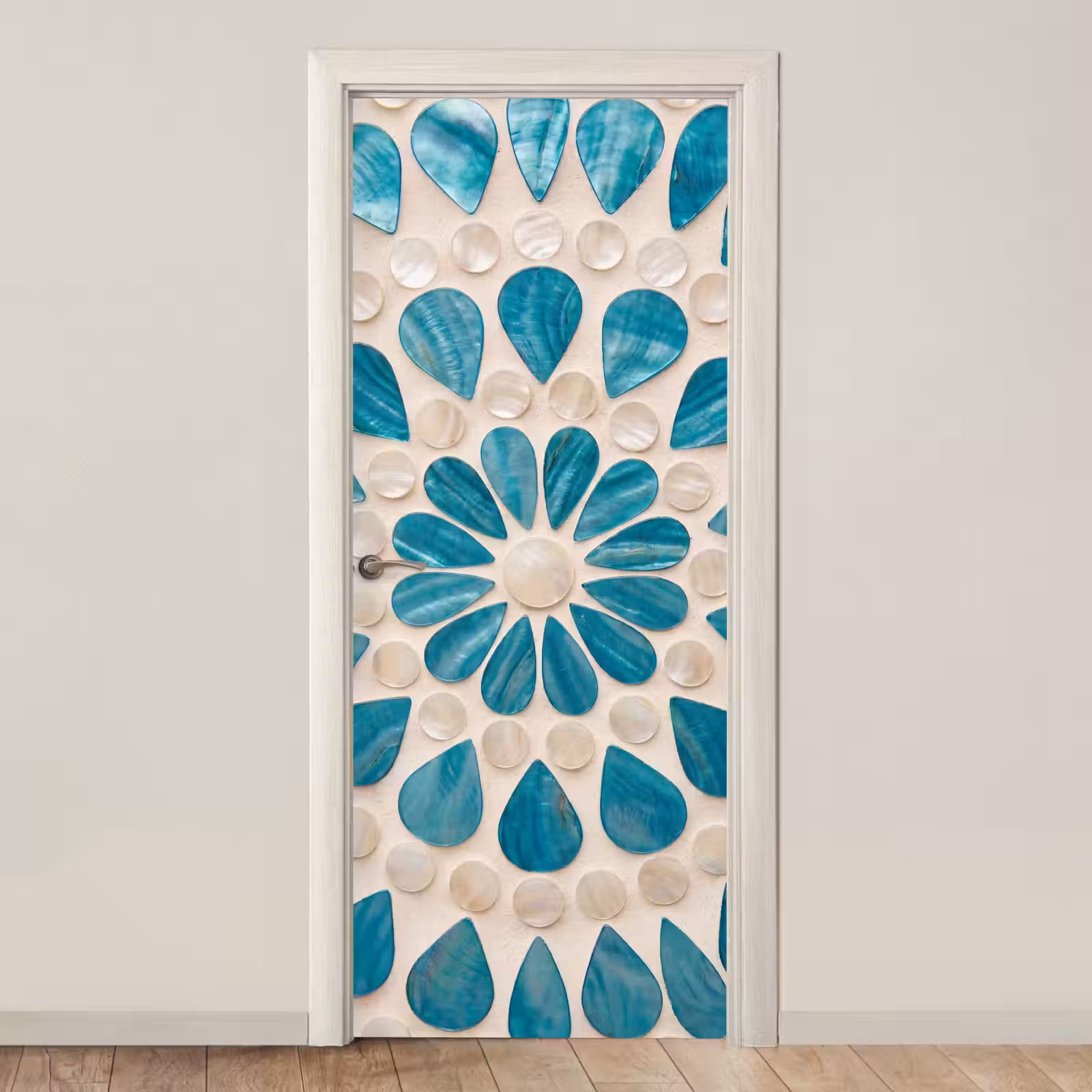 Deursticker - Patroon - Mozaïek - Schelpen - Abstract - Turquoise — 1