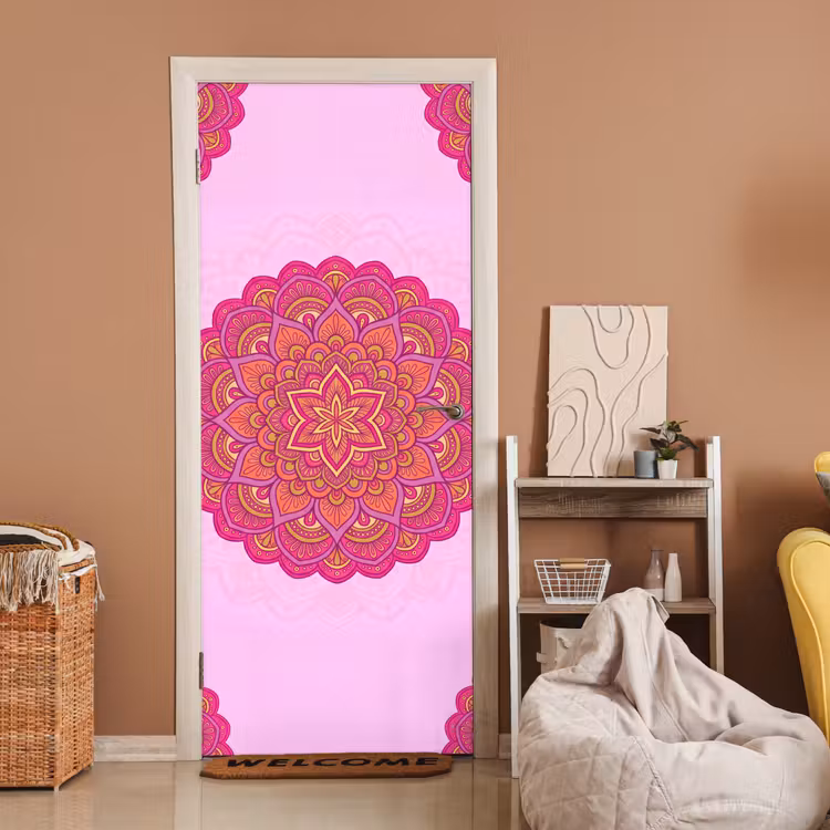 Deursticker - Mandala - Cirkel - Spiritueel - Oosters - Roze — 2