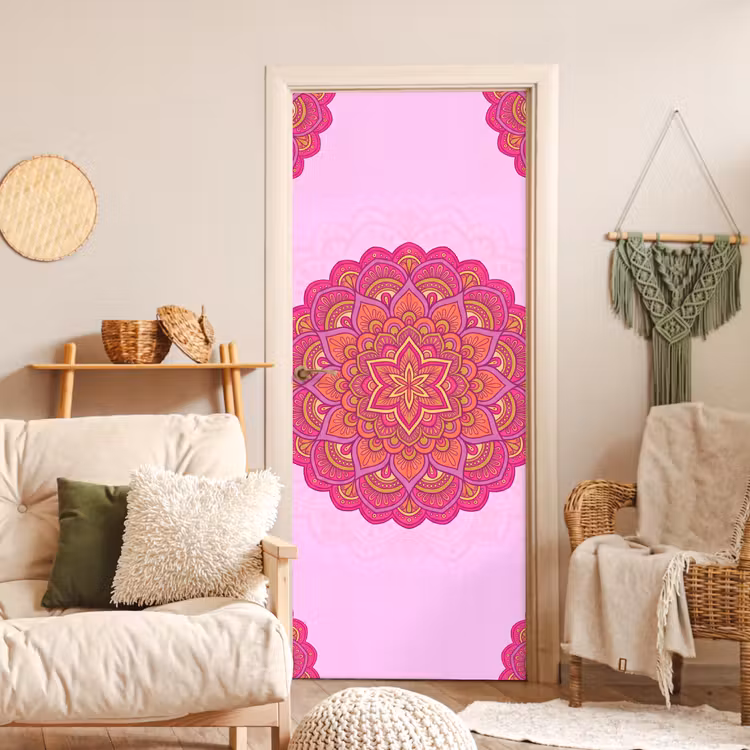 Deursticker - Mandala - Cirkel - Spiritueel - Oosters - Roze — 4